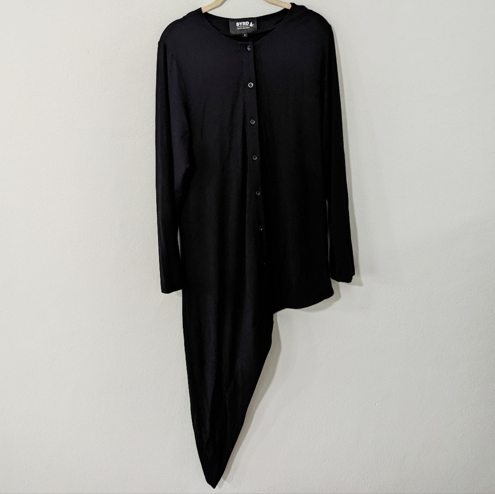 Byrd Tzippy Waltner Asymmetrical Button Front Long Sleeve Top Black Small S